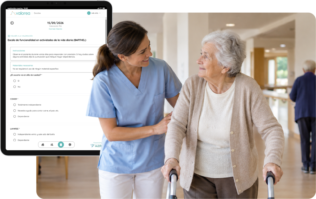Índice de Barthel en valorea: escala de valoración de dependencia en tablet